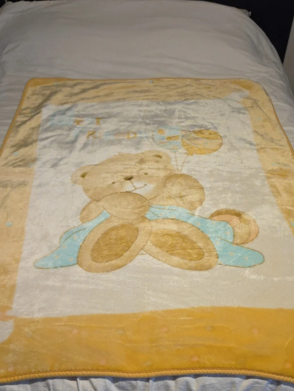 Plush Teddy Bear Baby Throw - Cream & Yellow